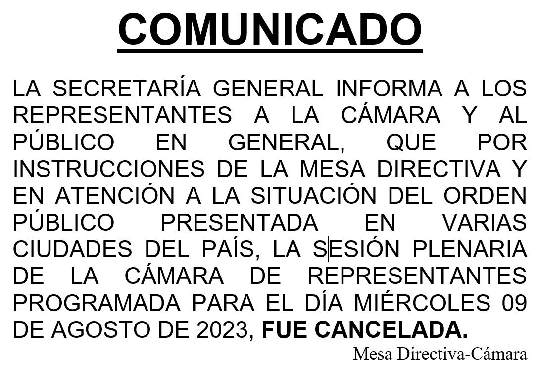 Cancelan Plenaria de Cámara