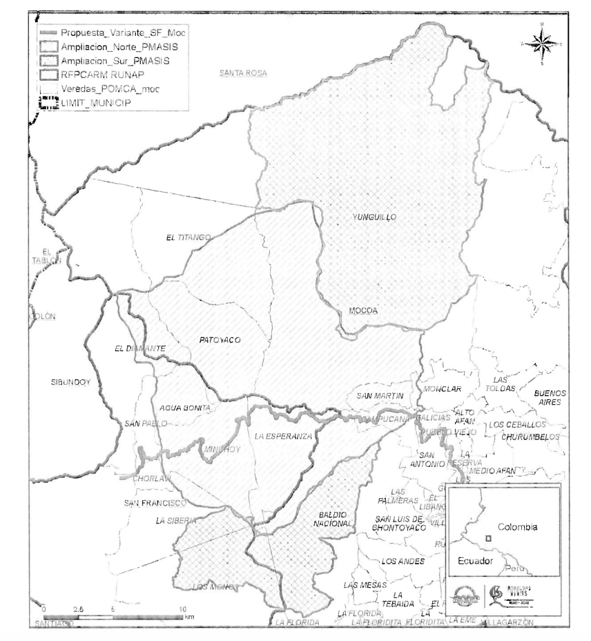 Mapas suministrados por Corpoamazonia a finales de 2022 y principios de 2023 muestran información contradictoria sobre la propuesta de ampliación de la Reserva Forestal Protectora de la Cuenca Alta del Río Mocoa. En el anterior mapa, la propuesta del sur parece superponerse con los terrenos de exploración de Libero, mientras que en este no.