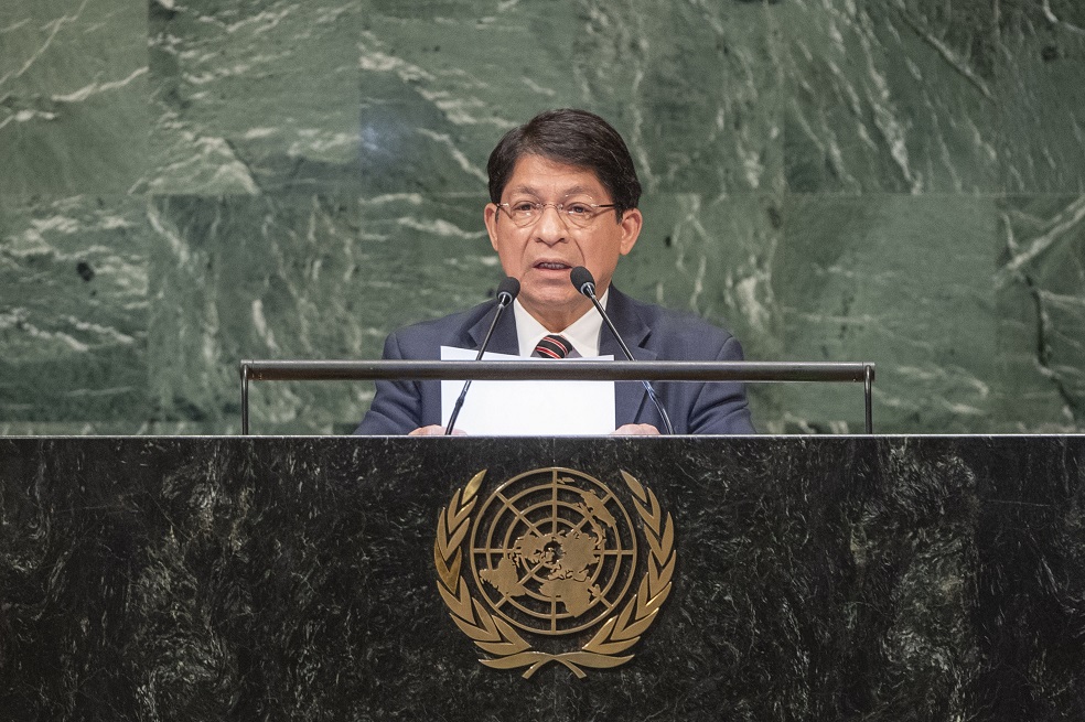  Canciller de Nicaragua, Denis Moncada, durante su intervención ante la Asamblea General de la ONU. / EFE