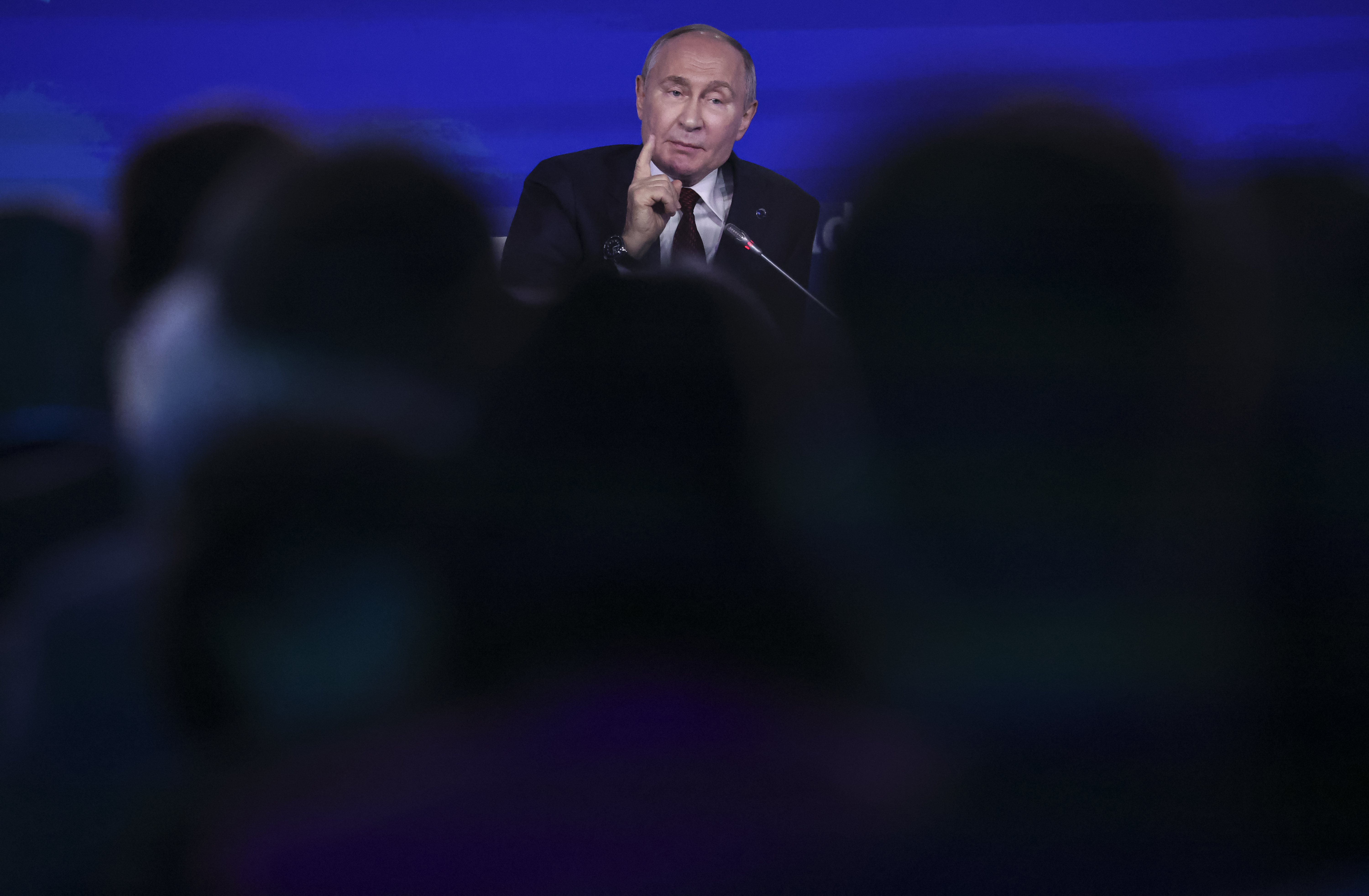Russia's President Vladimir Putin answers a question during the Valdai Discussion Club meeting in Sochi on November 7, 2024. (Photo by MAXIM SHIPENKOV / POOL / AFP)