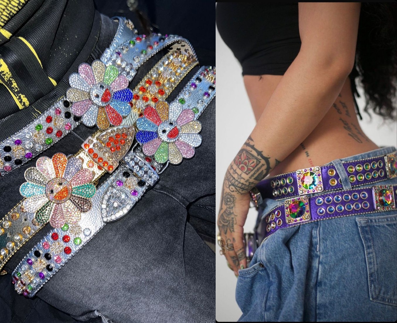 Estos cinturones de diamantes eran el componente principal de estos estilos de outfit. Entre más colorido, más a la moda.