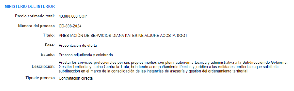 Contrato de Diana Aljure, hija de William Aljure.