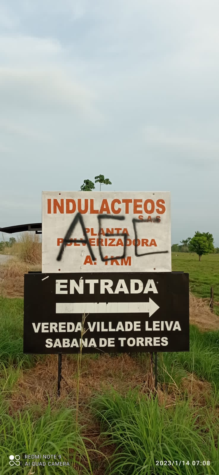 Fotografía del grafiti con la sigla 'Agc' que apareció en la pasteurizadora de Barrancabermeja en la mañana del 28 de enero.