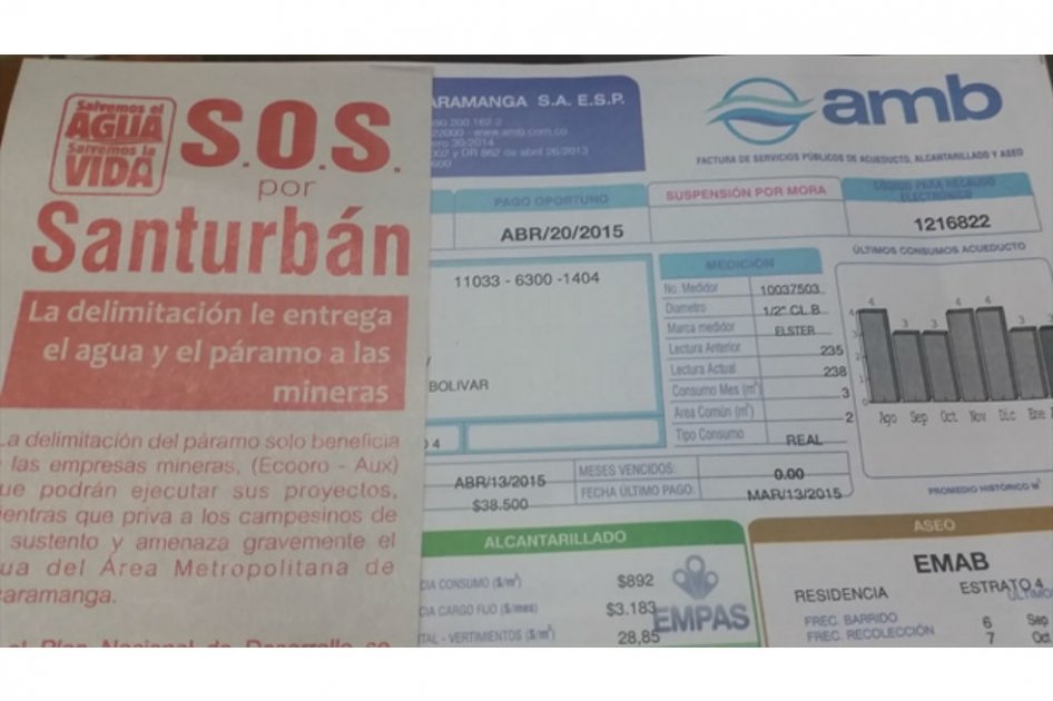 En Bucaramanga recibo del agua llegó con invitación a defender Santurbán
