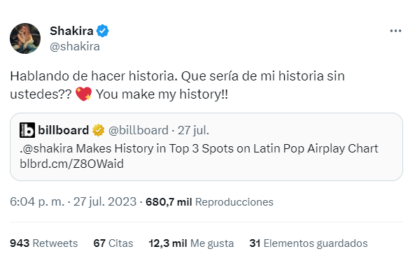 Shakira hizo historia de nuevo: rompió récord con ‘TQG’ y otras canciones
