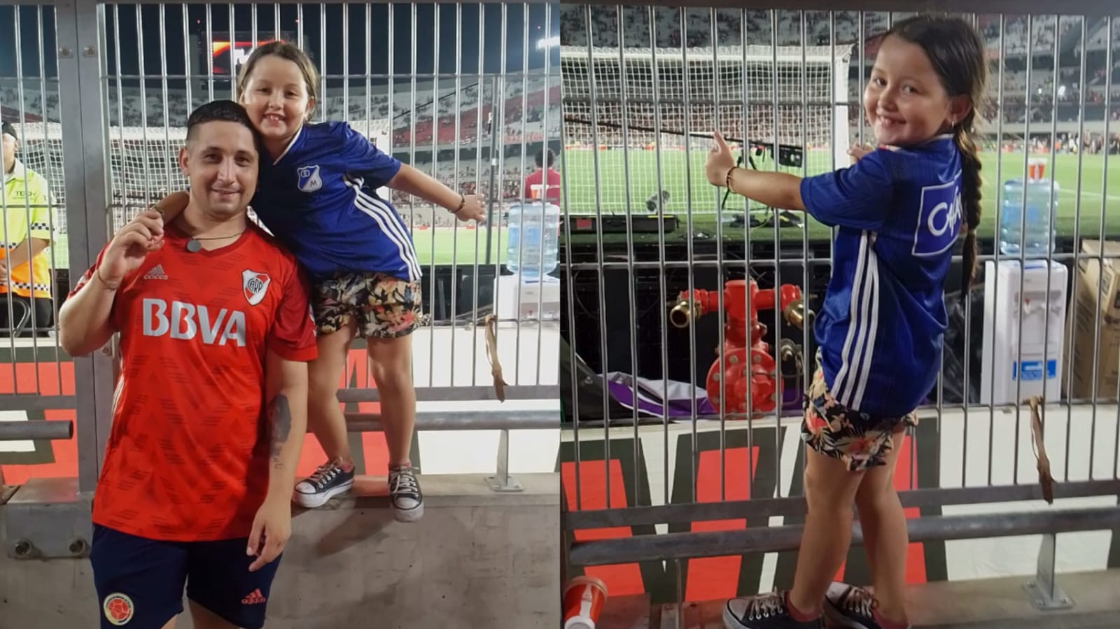 Mora, de ocho años, con la camiseta de Millonarios en el Más Monumental de River Plate.