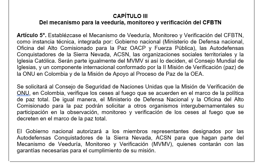 Así es el Mecanismo de Veeduría, Monitoreo y Verificación del cese al fuego que establece el decreto.