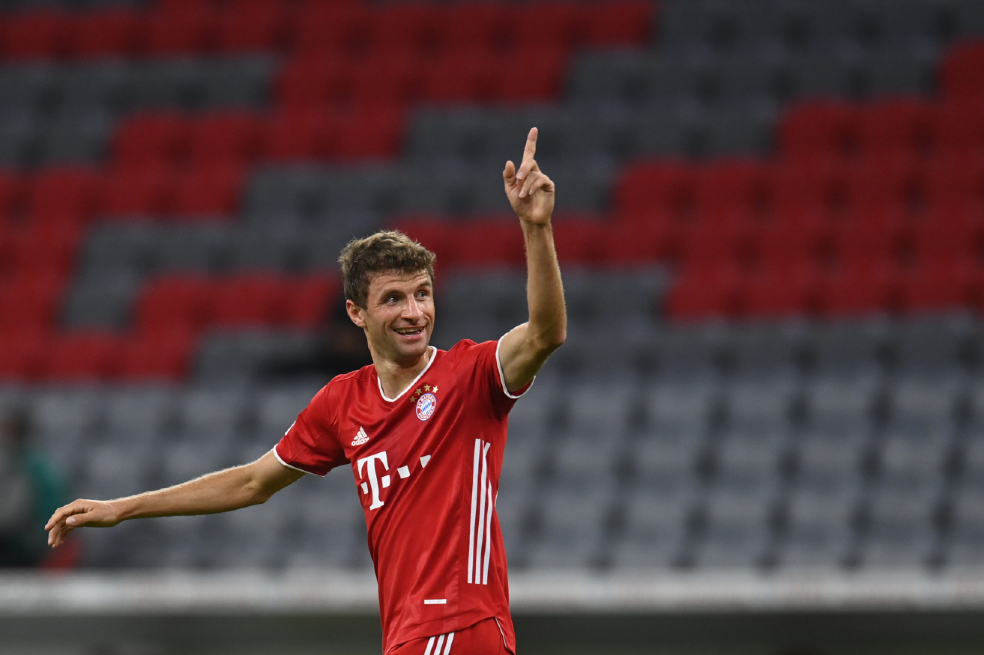 Thomas Muller en la final de la Supercopa de Alemania.