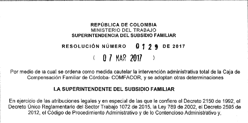 Resolución de la Superintendencia del Subsidio Familiar
