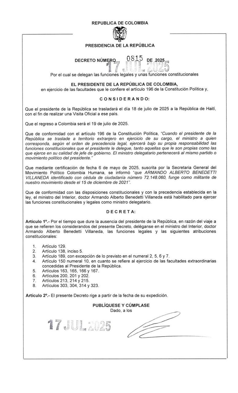 Decreto 0815 de 2025.