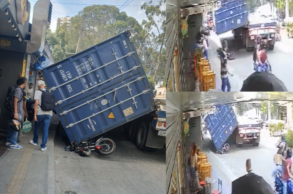 Por segundos, motociclista se salvó de ser aplastado por un camión en Sabaneta