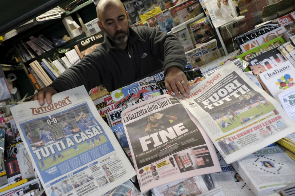 Prensa italiana tacha de «vergüenza» y «apocalipsis» la eliminación de la Azzurra