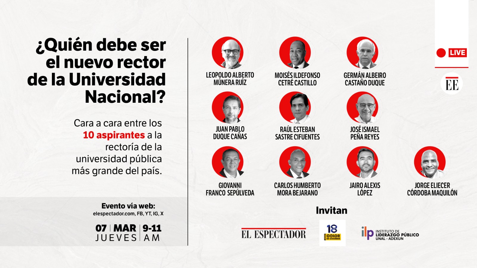 El debate de los candidatos a la rectoría de la Universidad Nacional será este jueves 7 de marzo desde las 9:00 a.m.