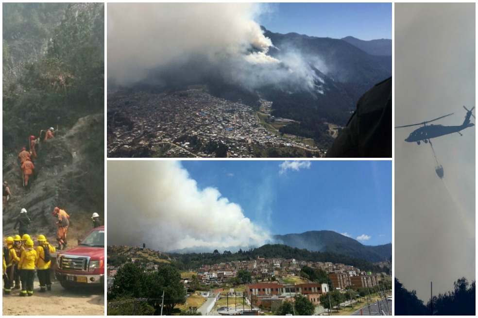 Imágenes de la emergencia en Bogotá por incendio en cerros orientales