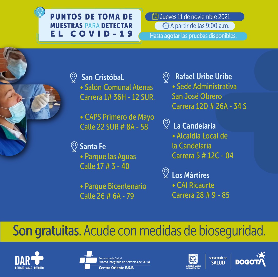 ¿Dónde hay pruebas gratuitas para Covid-19 este jueves en Bogotá?