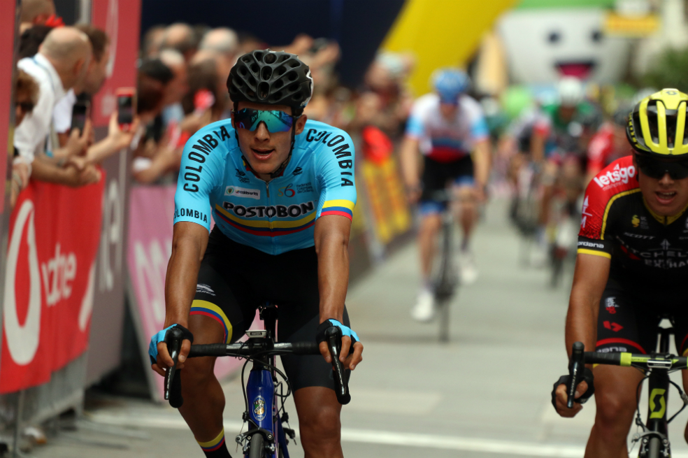 Wilmar Paredes a la llegada de la segunda etapa del Giro de Italia sub 23. / Cortesía Fedeciclismo/ Éder Gárces