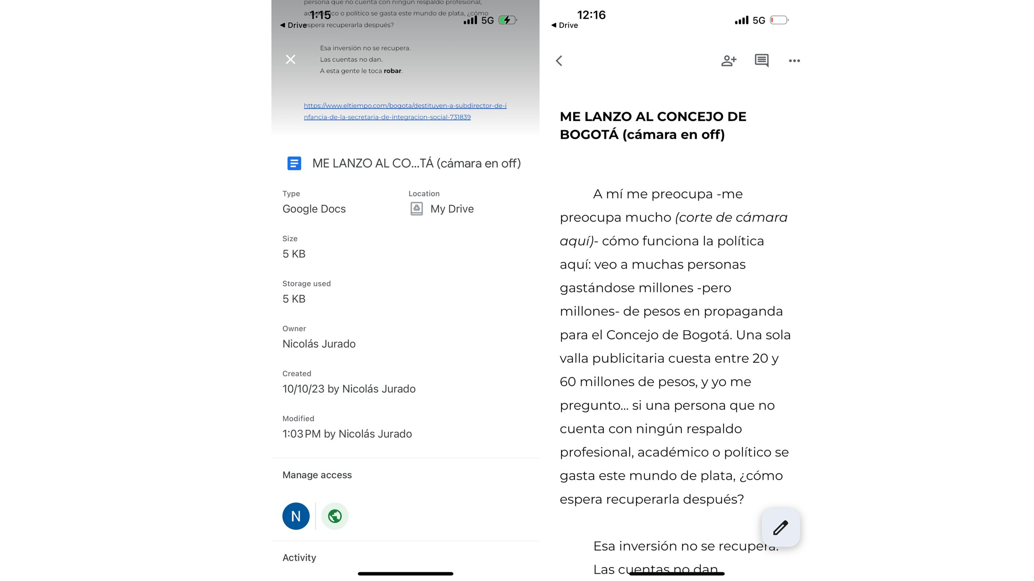 Metadatos del libreto de la propaganda de campaña de Angelo Schiavenato