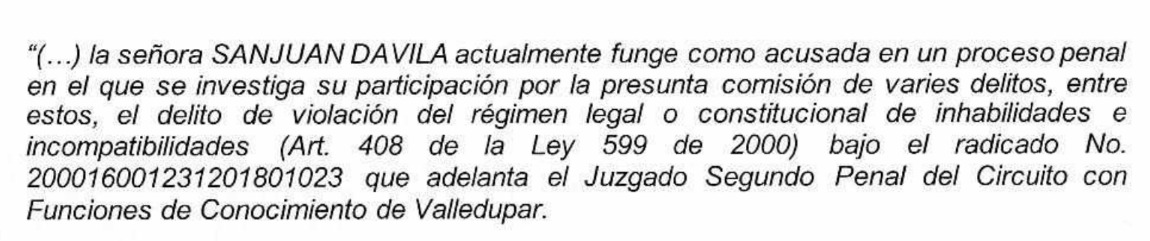 Solicitud para la revocatoria de la candidatura de Elvia Milena Sanjuan a la Gobernación del Cesar.