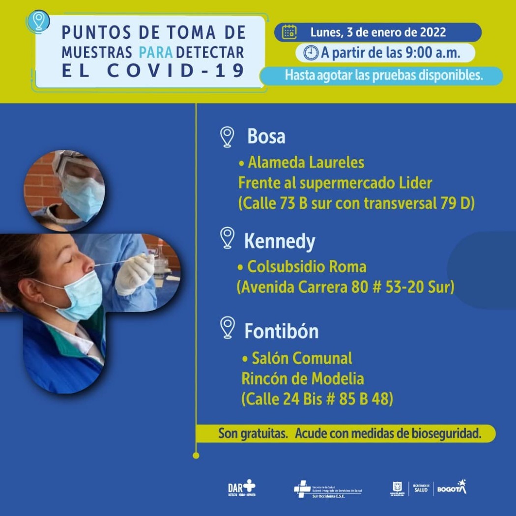 Puntos pruebas covid-19 occidente de Bogotá.