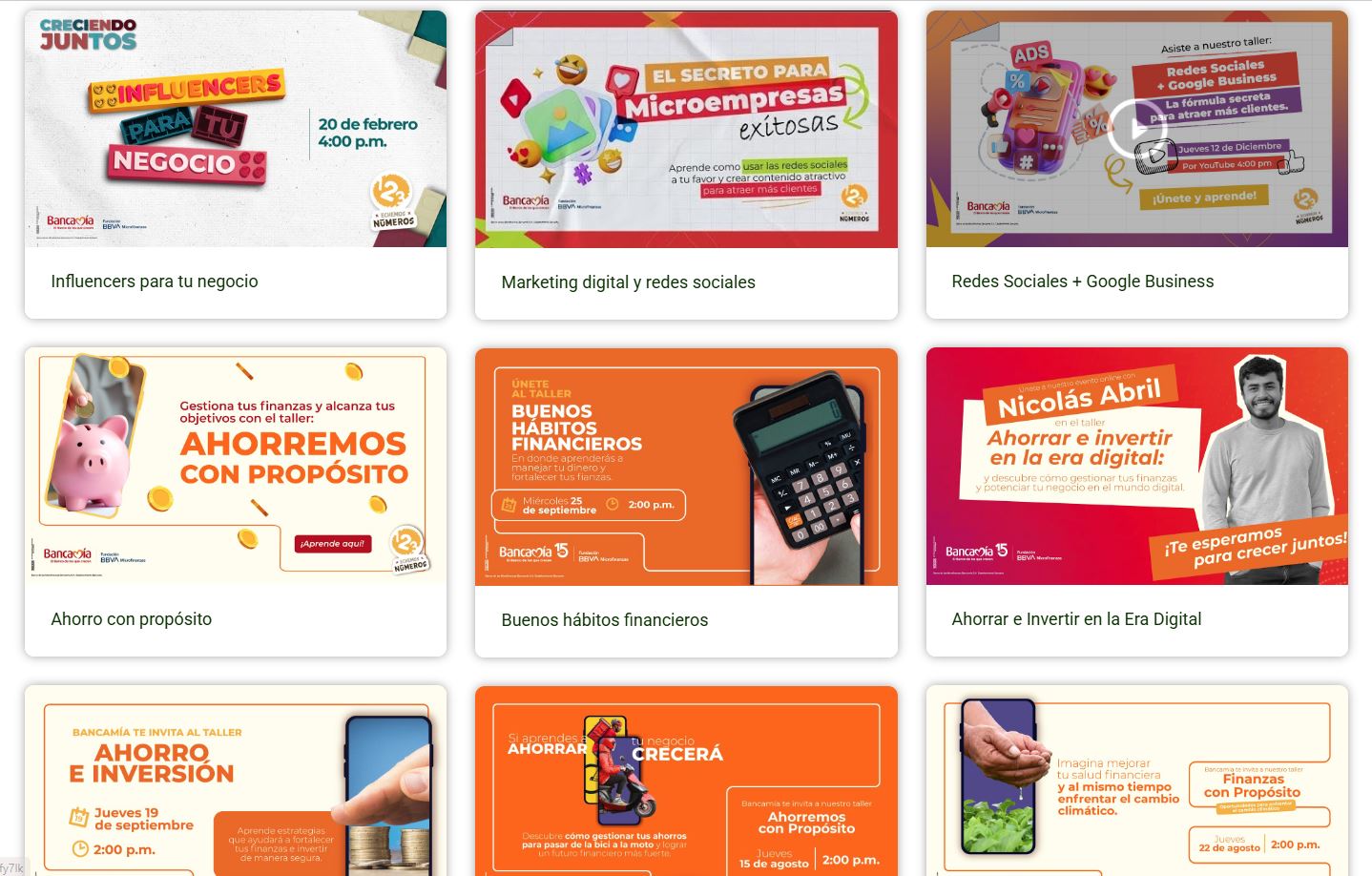 Algunos de los cursos.