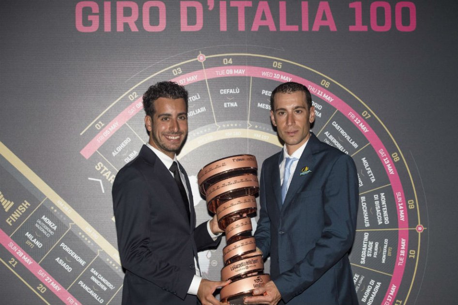 Vicenzo Nibali y Fabio Aru durante la presentación del Giro de Italia. Foto: EFE