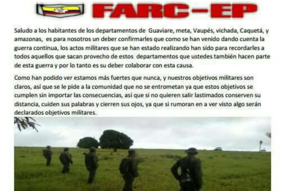 Amenaza de disidencia de las Farc a medios de comunicación