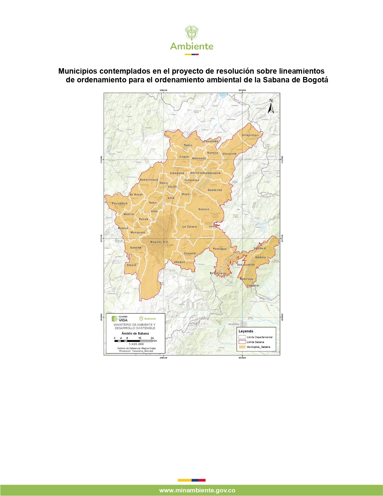 Mapa de la Sabana de Bogotá suministrado por el Ministerio de Ambiente.