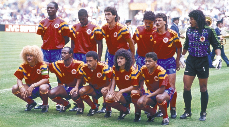Los 11 guerreros colombianos: Rincón, Perea, Escobar, Gildardo Gómez, Gabriel Gómez,  Higuita, Valderrama, Estrada, Herrera, Álvarez y Fajardo. 