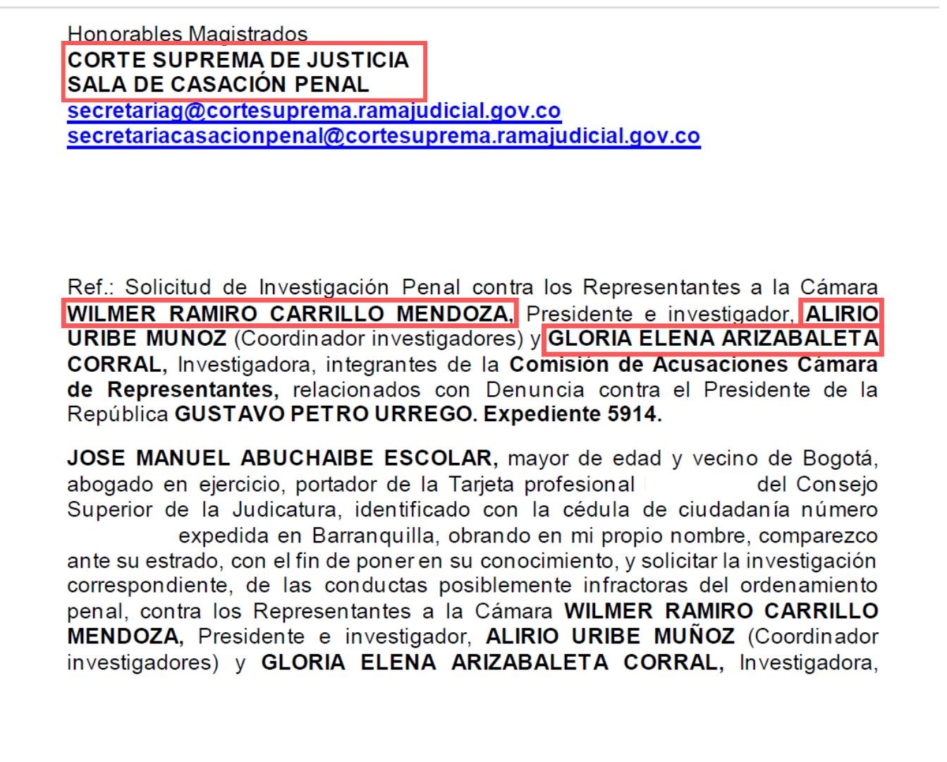 Los tres investigadores del presidente Gustavo Petro fueron denunciados ante la Corte Suprema de Justicia.