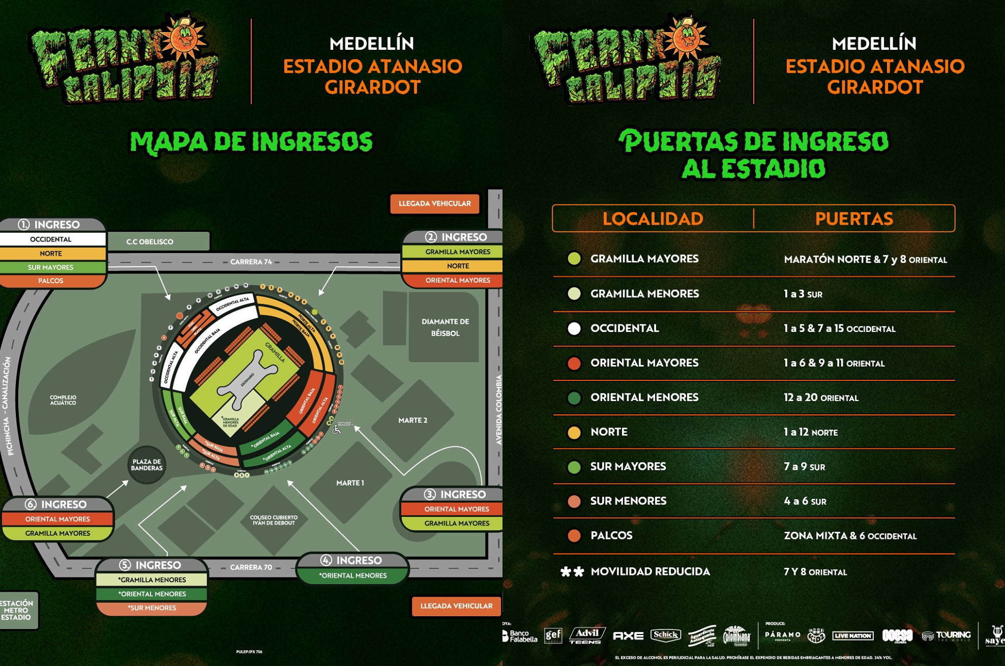 Este es el mapa de accesos y las puertas de ingreso al evento.