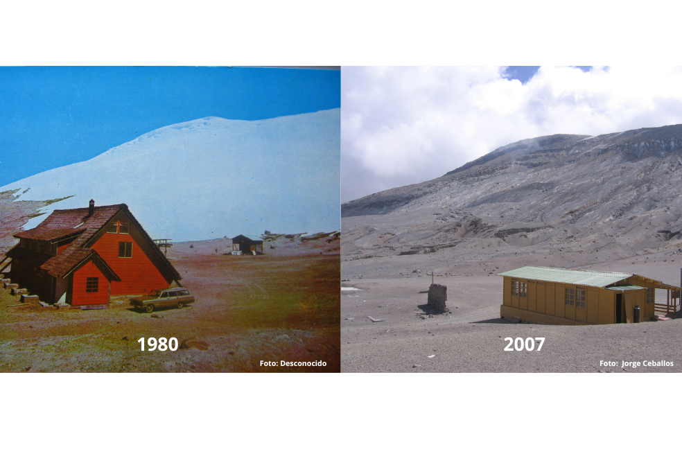 El volcán nevado del Ruiz, muy sonado en los últimos meses por su actividad volcánica, es el segundo glaciar con mayor área: 7,96 km2. En los años 80 su área era de 35,7 km2.