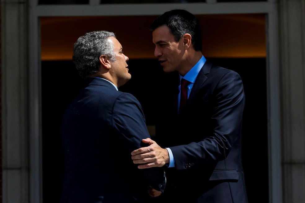 Iván Duque, cuando era presidente electo y estuvo de visita en Madrid, junto a Pedro Sánchez, el presidente del gobierno español. / EFE