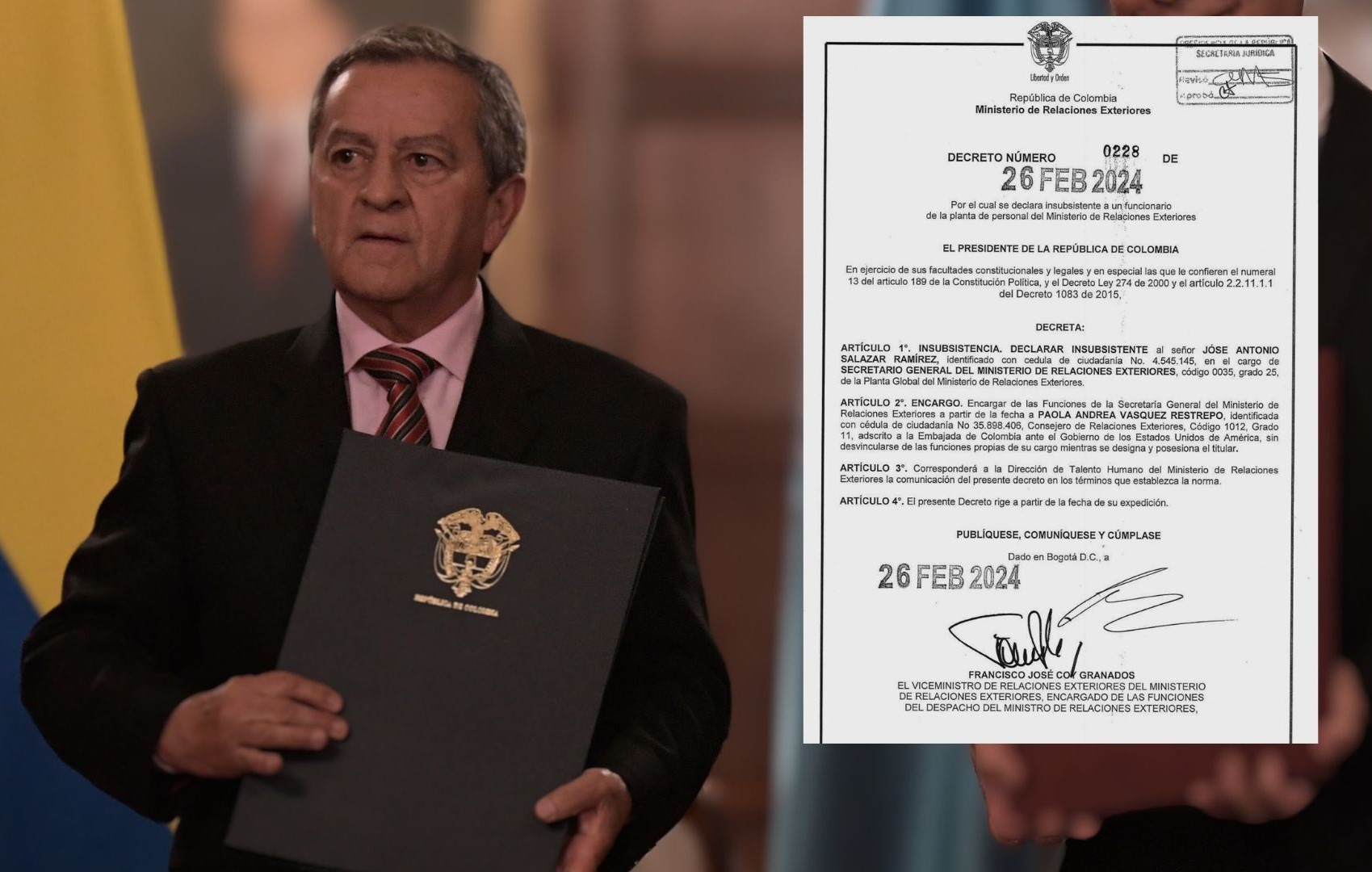 En firme: secretario de la Cancillería se va y le dan el cargo a Paola Andrea Vásquez