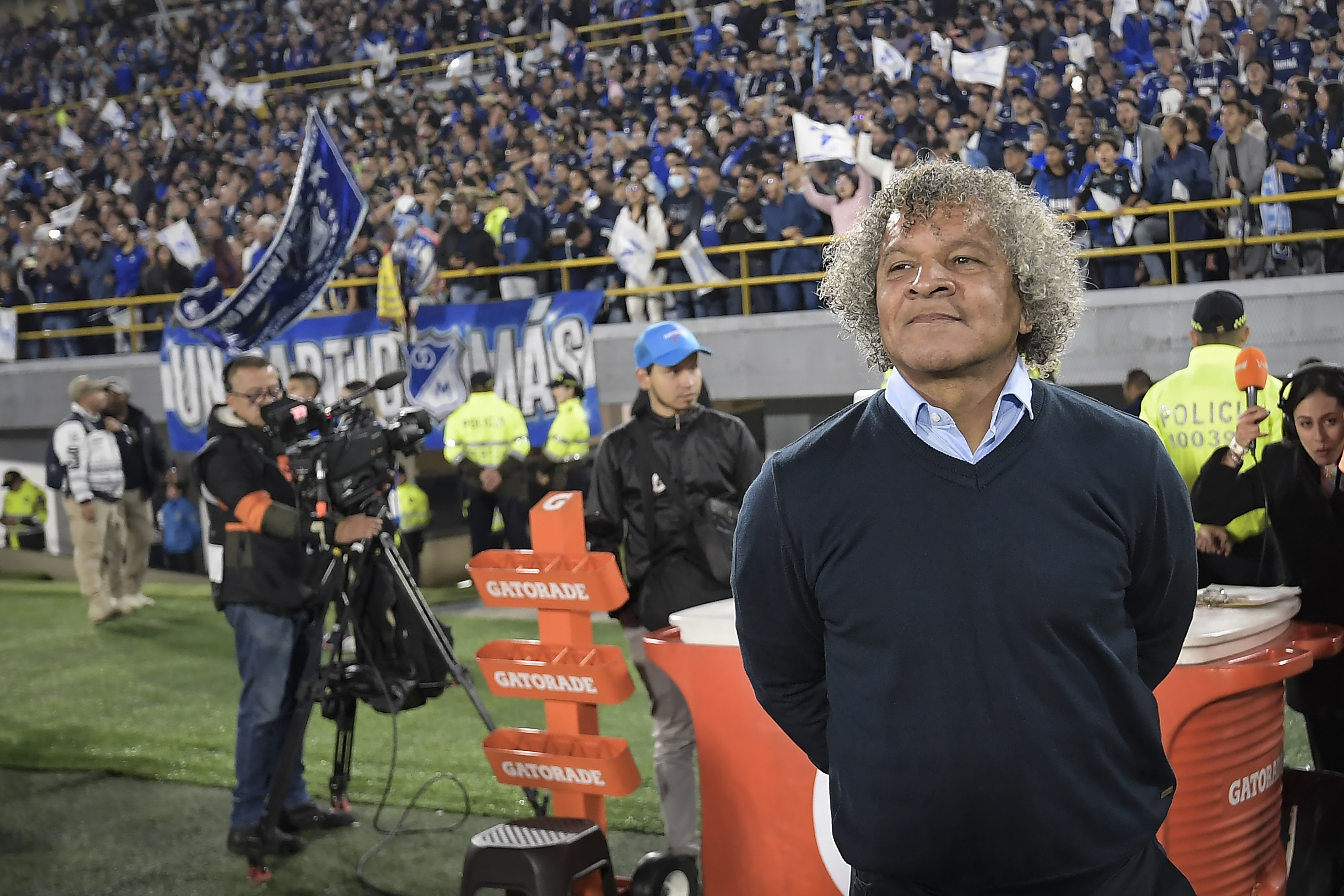 Técnico de Millonarios durante el compromiso ante Atlético Nacional por los cuadrangulares – jornada #3 en el Estadio El Campin de Bogotá