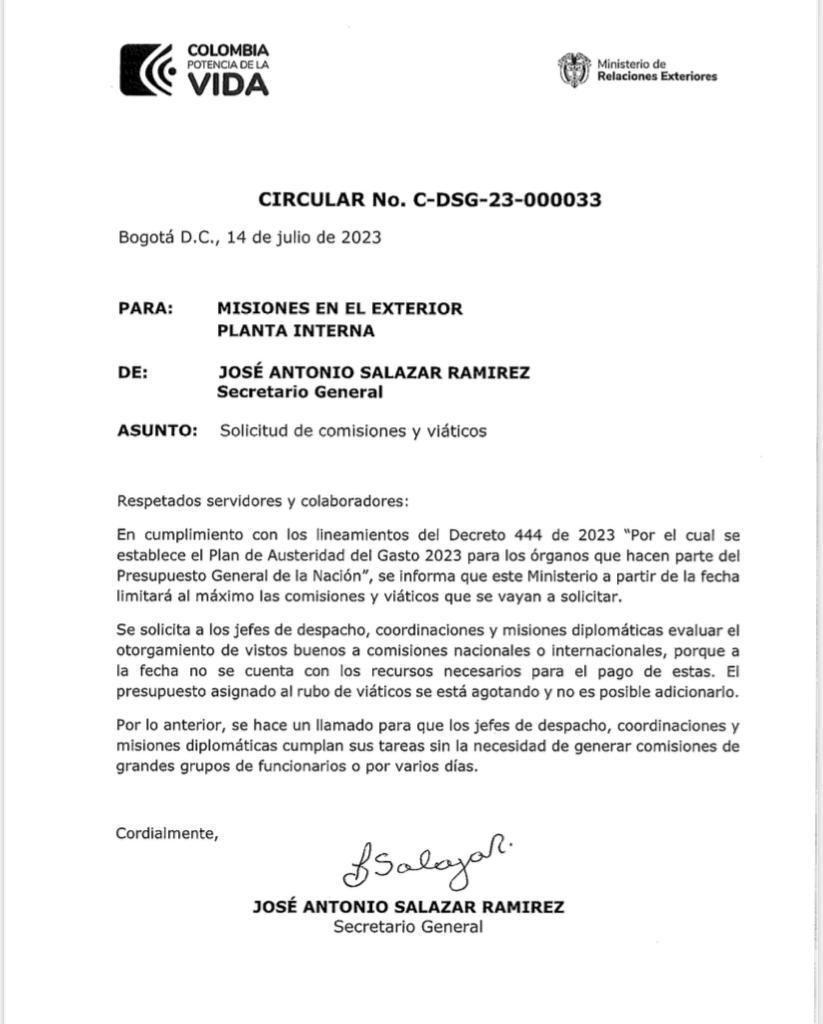 Circular sobre el agotamiento de recursos para viáticos.