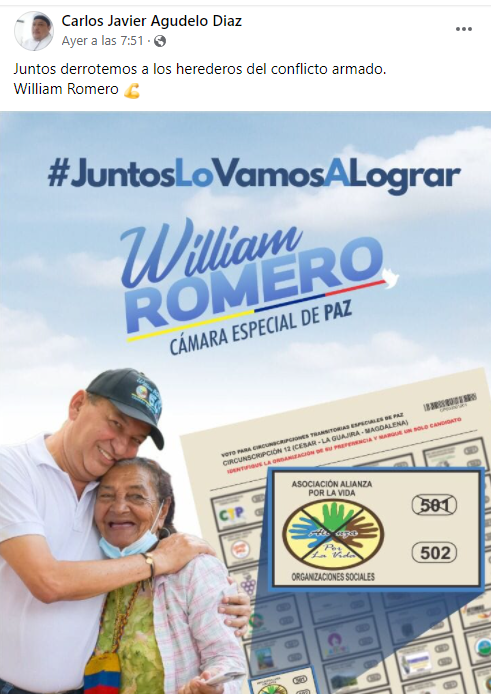 Captura de pantalla del perfil de Carlos Javier Agudelo.