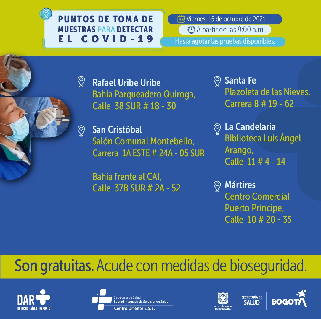 ¿Dónde hay pruebas gratuitas para Covid-19 este viernes en Bogotá?