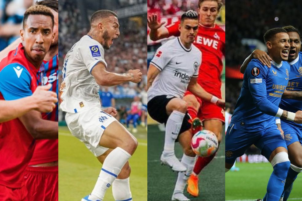 John Édison Mosquera, en el Viktoria Pilsen de Polonia; Luis Javier Suárez, atacante del Olympic de Marsella; Rafael Santos Borré, con el Eintracht de Frankfurt y Alfredo Morelos, con el Rangers de Escocia, debutan este año en la competencia. // Viktoria Pilzen - Olympique de Marsella - Eintracht Frankfurt - Rangers