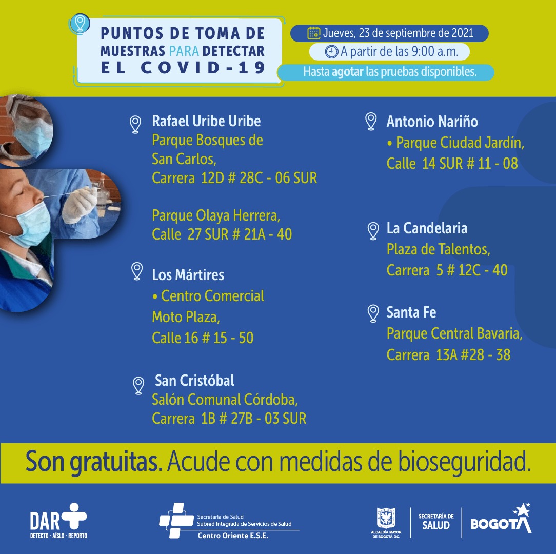 En estos puntos habrá pruebas gratuitas para Covid-19 este jueves en Bogotá