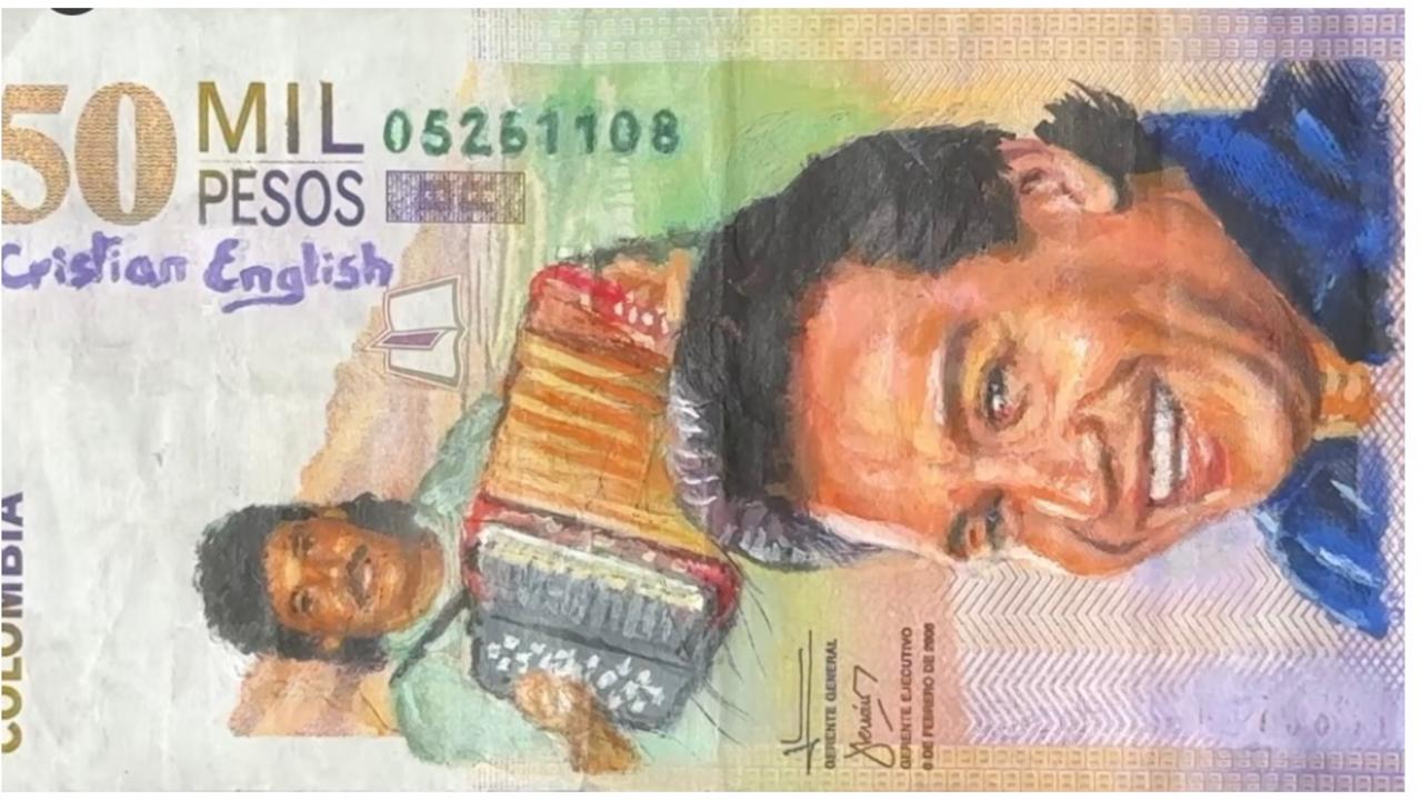 Publican imagen del billete de 50 mil pesos con imagen de Diomedes Díaz
