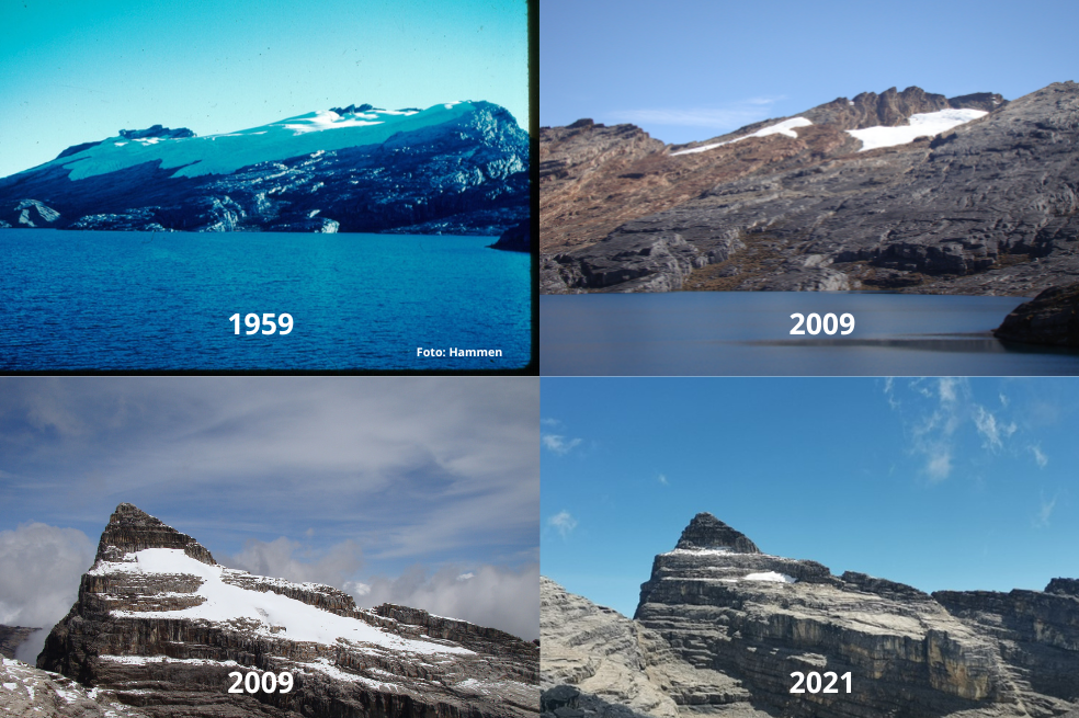 La Sierra Nevada El Cocuy o Güicán pasó de tener 38,9 km2 de área glaciar en los años 50, a tener 13,17 km2 en 2021.
