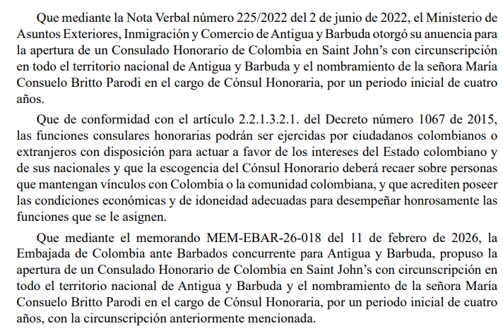 decreto consulado de Antigua y Barbuda