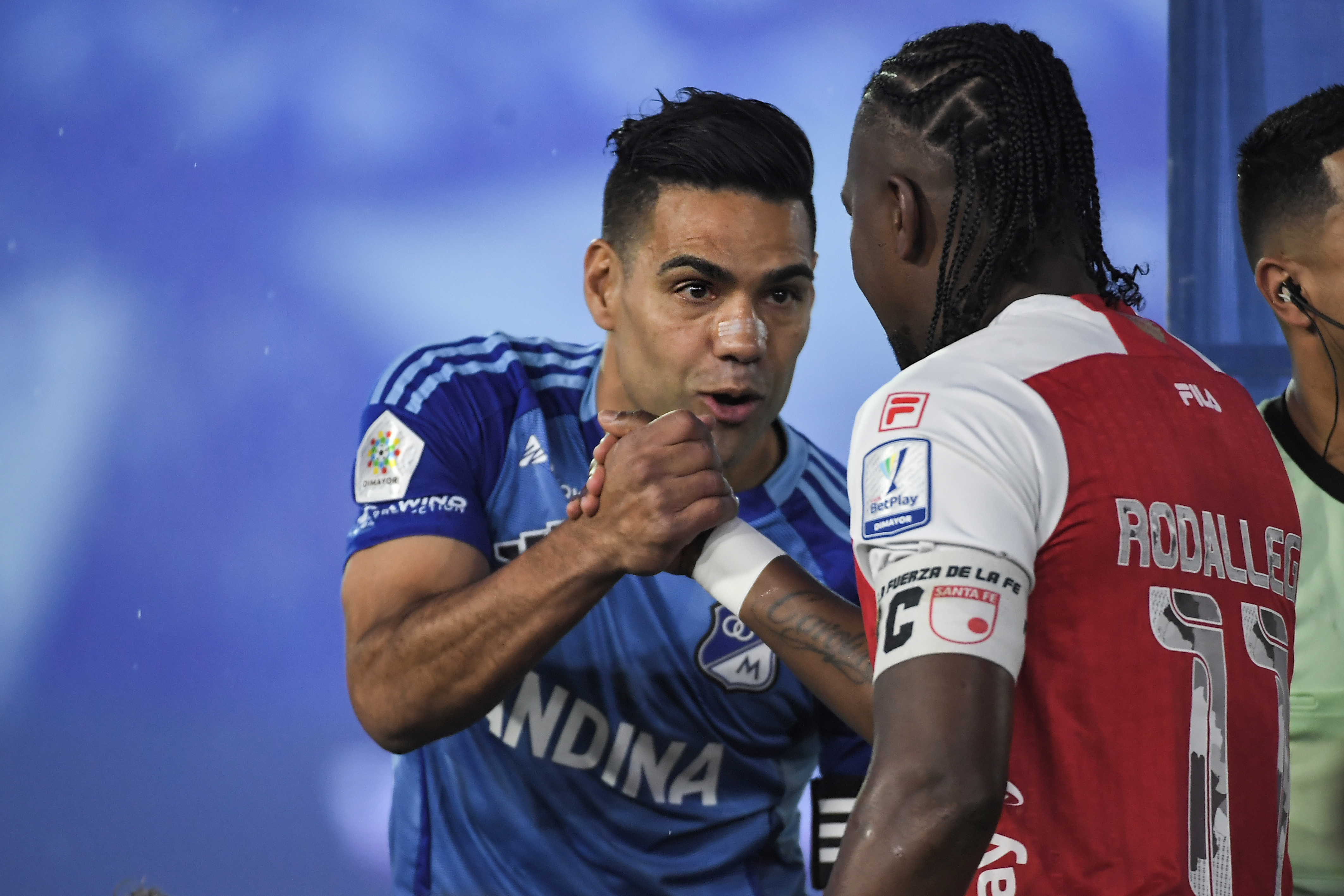 Jugador de Millonarios durante el partido ante Independiente Santa Fe por la fecha seis de los cuadrangulares finales de la Liga Betplay Dimayor 2025