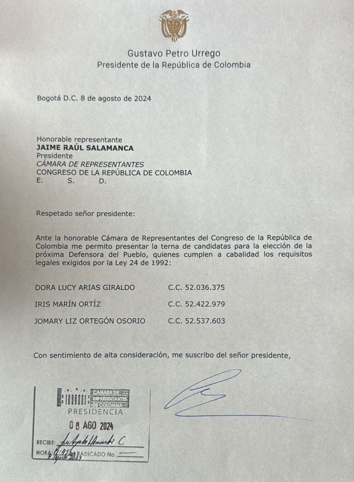 Arias, Marín y Ortegón: esta es la terna de Petro para defensora del Pueblo