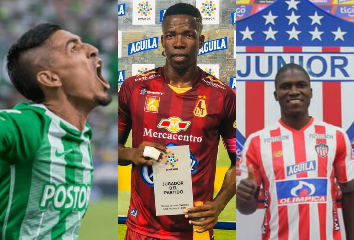 Daniel Muñoz (izquierda) de Nacional, Julián Quiñones (centro) del Tolima y German Mera (derecha) del Júnior son los mejores defensas del torneo en 2020 / Twitter
