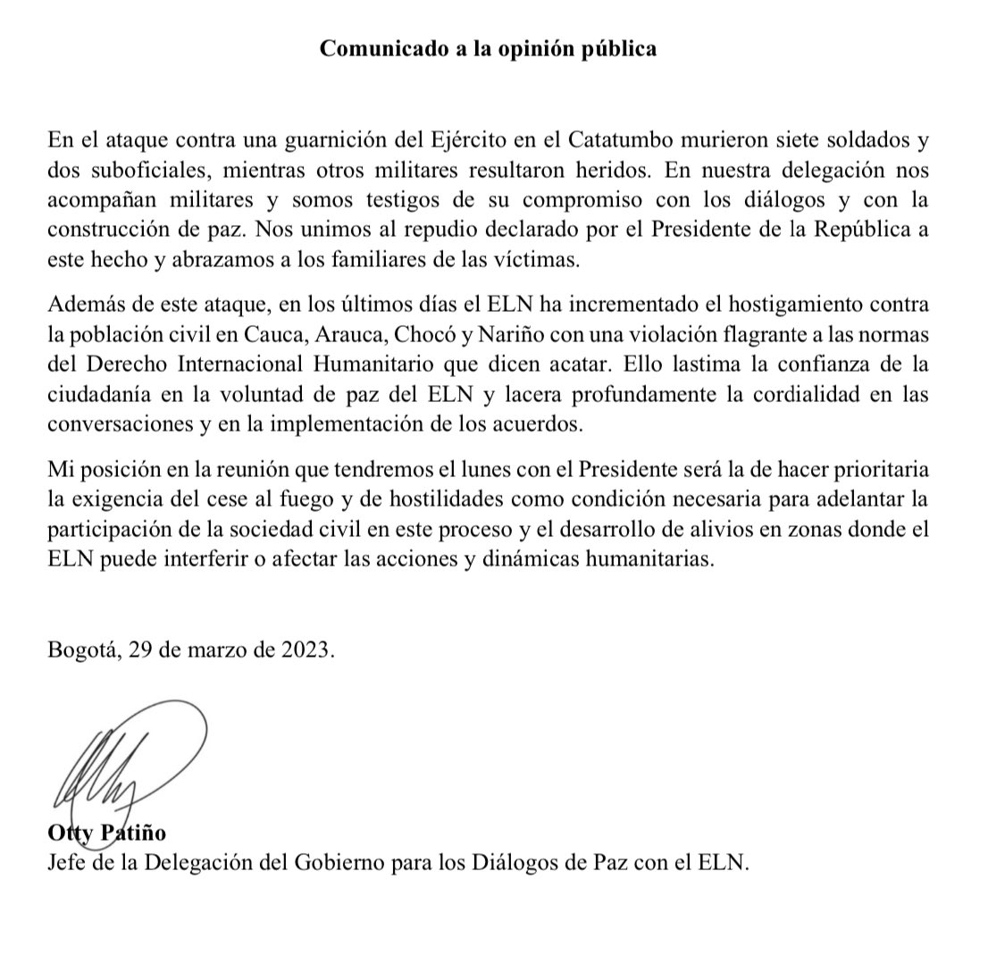 Comunicado Otty Patiño