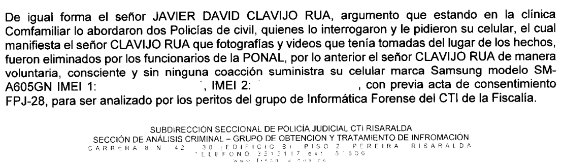 Declaración de Javier David Clavijo Rúa.