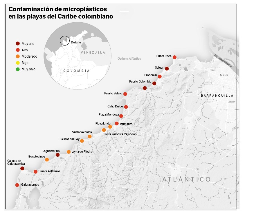Contaminación por microplásticos en playas del Atlántico.