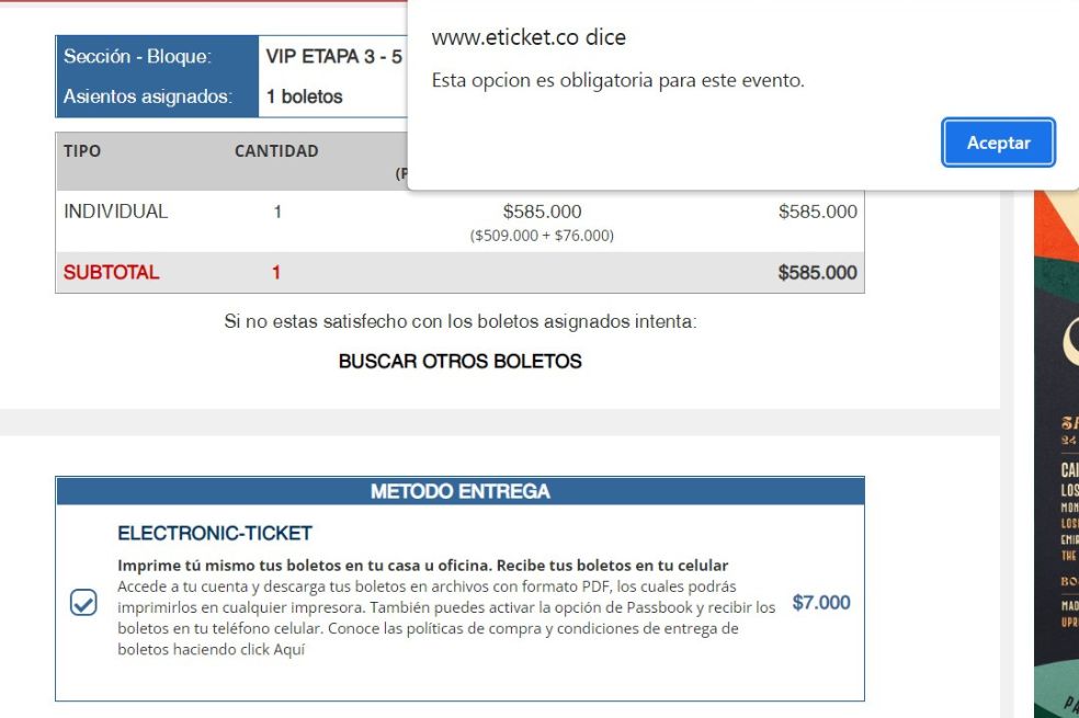 Boletas conciertos Colombia.