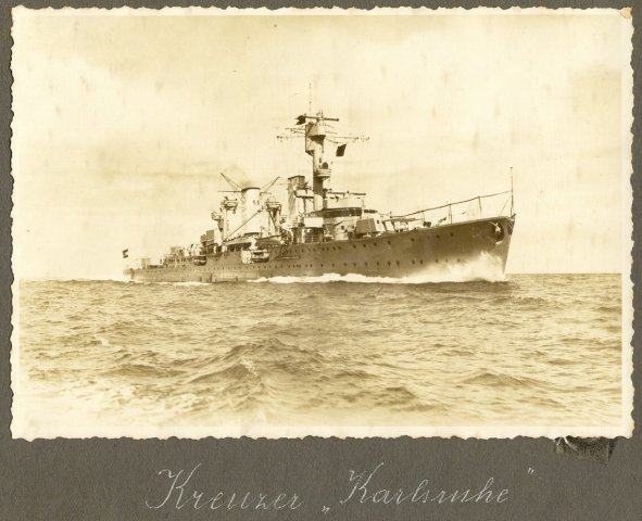 Foto del crucero alemán Karlsruhe. Embarcación de guerra alemana que estuvo en el Puerto de Buenaventura en febrero de 1935.  / Archivo Biblioteca del Colegio Alemán de Cali.